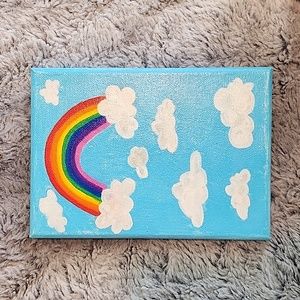 PAINTED CANVAS RAINBOW WITH CLOUDS